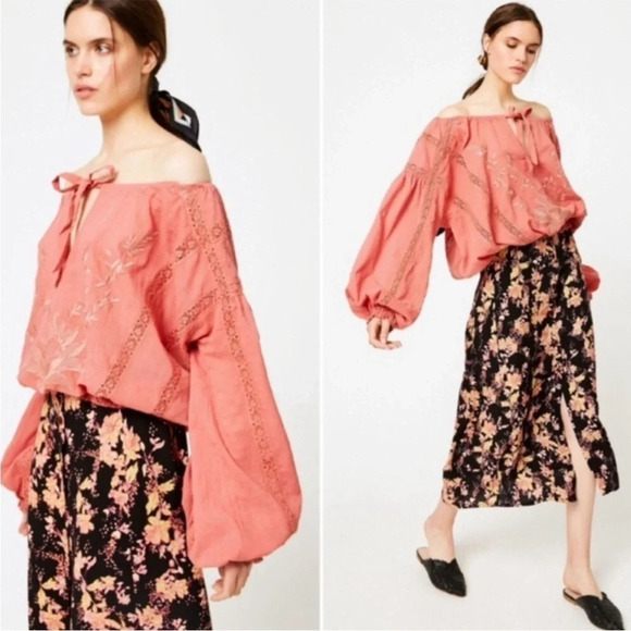 FREE PEOPLE Maria Maria Athena Embroidered Boho Blouse Top - Picture 4 of 14